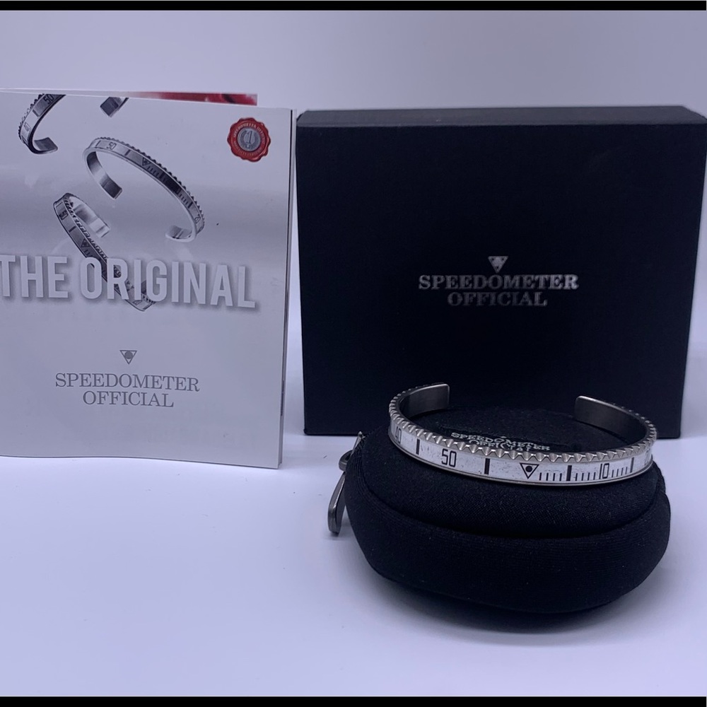 Speedometer steel white cuff bracelet